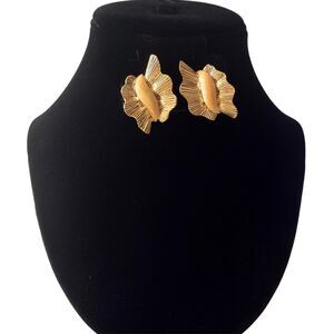 Rare Vintage Yellow/White Glitter Ruffle Earrings by Avon 1990 - NIB